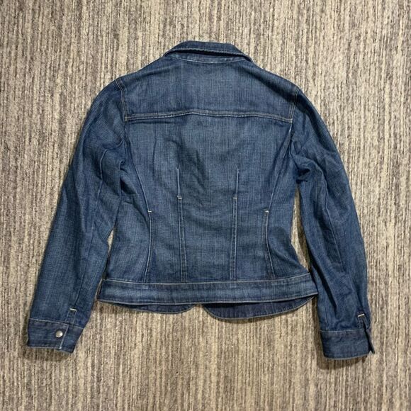 Vintage Y2K Talbots Stretch Women's Size 10 Blue Denim Trucker Jacket Buttoned - Picture 6 of 6